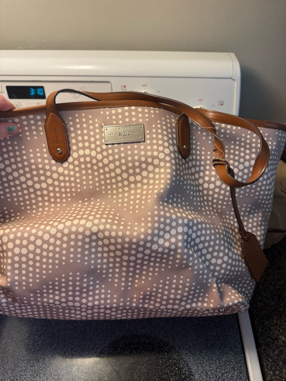 Ralph Lauren Tan Leather Tote Bag with Silver RL Plate